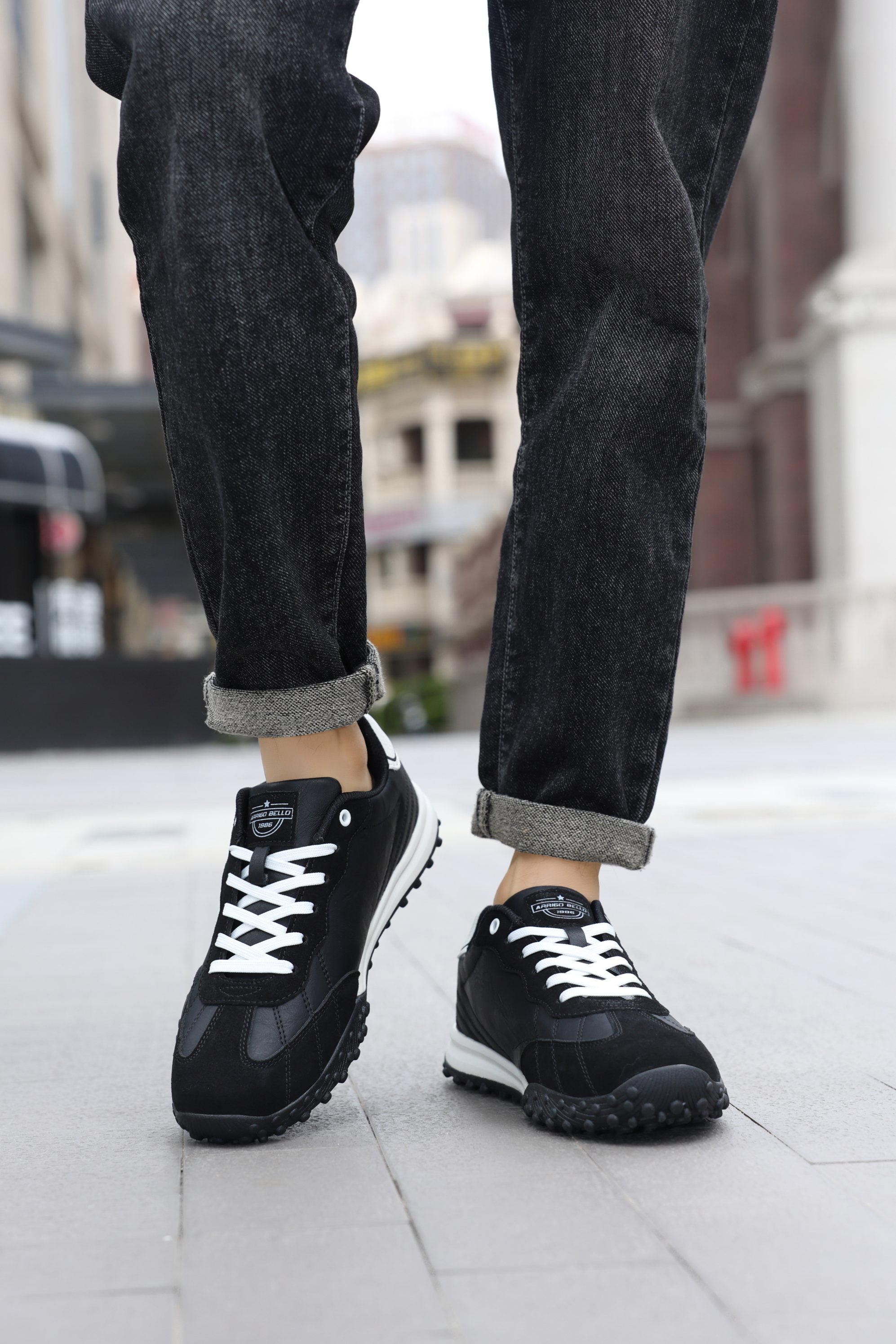 Adidasi casual pentru Barbati, Model Yago, Piele ecologica, Talpa flexibila, antiderapanta, Arrigo Bello, Negru