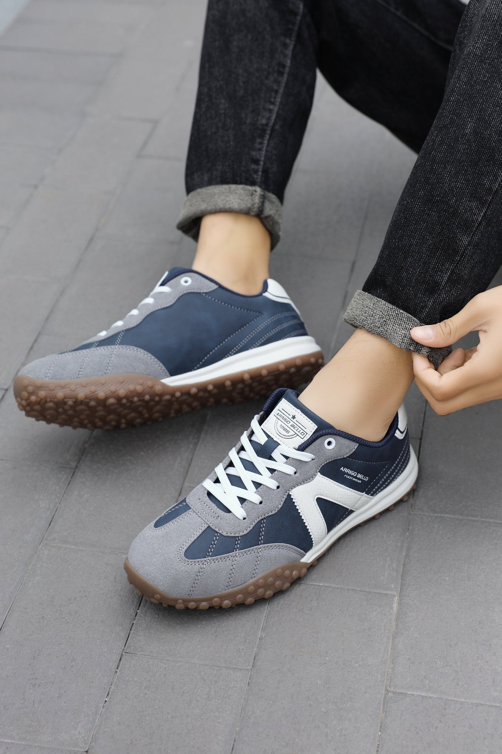 Adidasi casual pentru Barbati, Model Yago, Piele ecologica, Talpa flexibila, antiderapanta, Arrigo Bello, Bleumarin