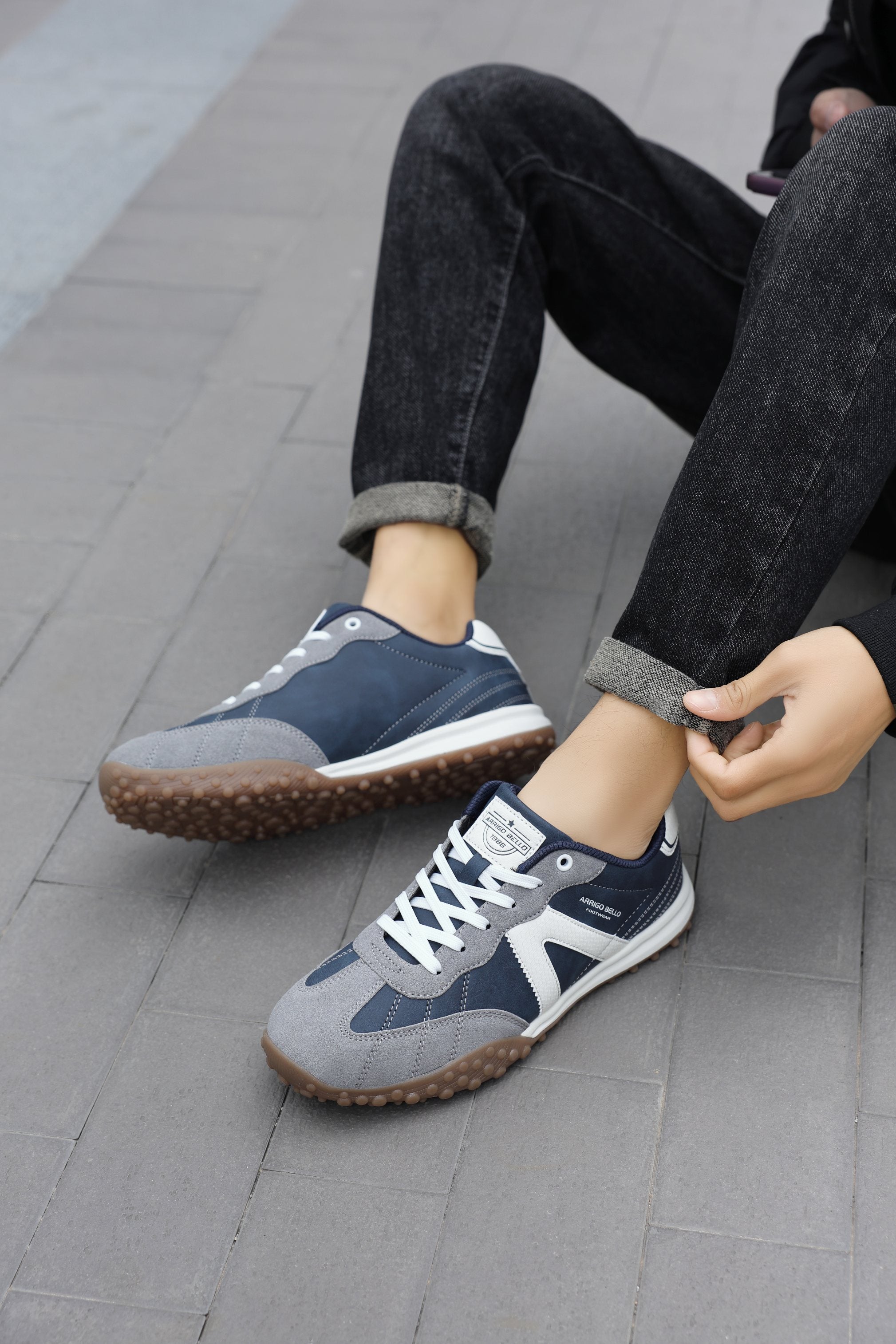 Adidasi casual pentru Barbati, Model Yago, Piele ecologica, Talpa flexibila, antiderapanta, Arrigo Bello, Bleumarin
