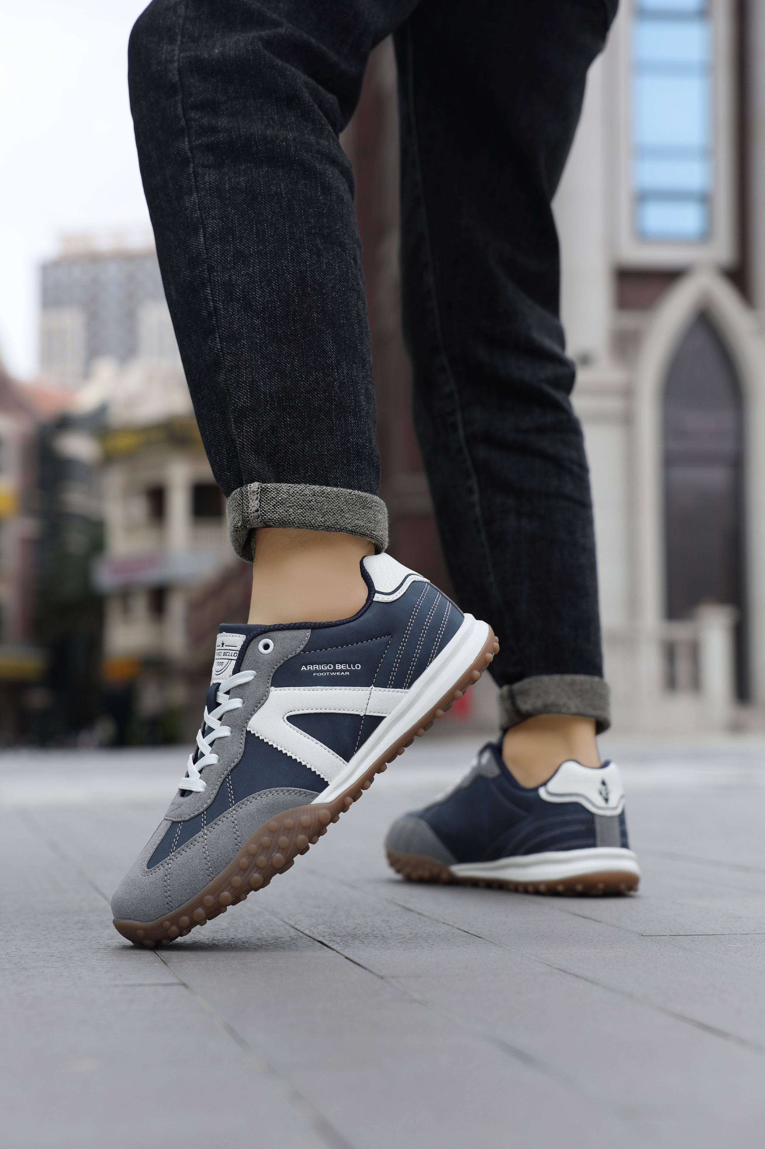 Adidasi casual pentru Barbati, Model Yago, Piele ecologica, Talpa flexibila, antiderapanta, Arrigo Bello, Bleumarin