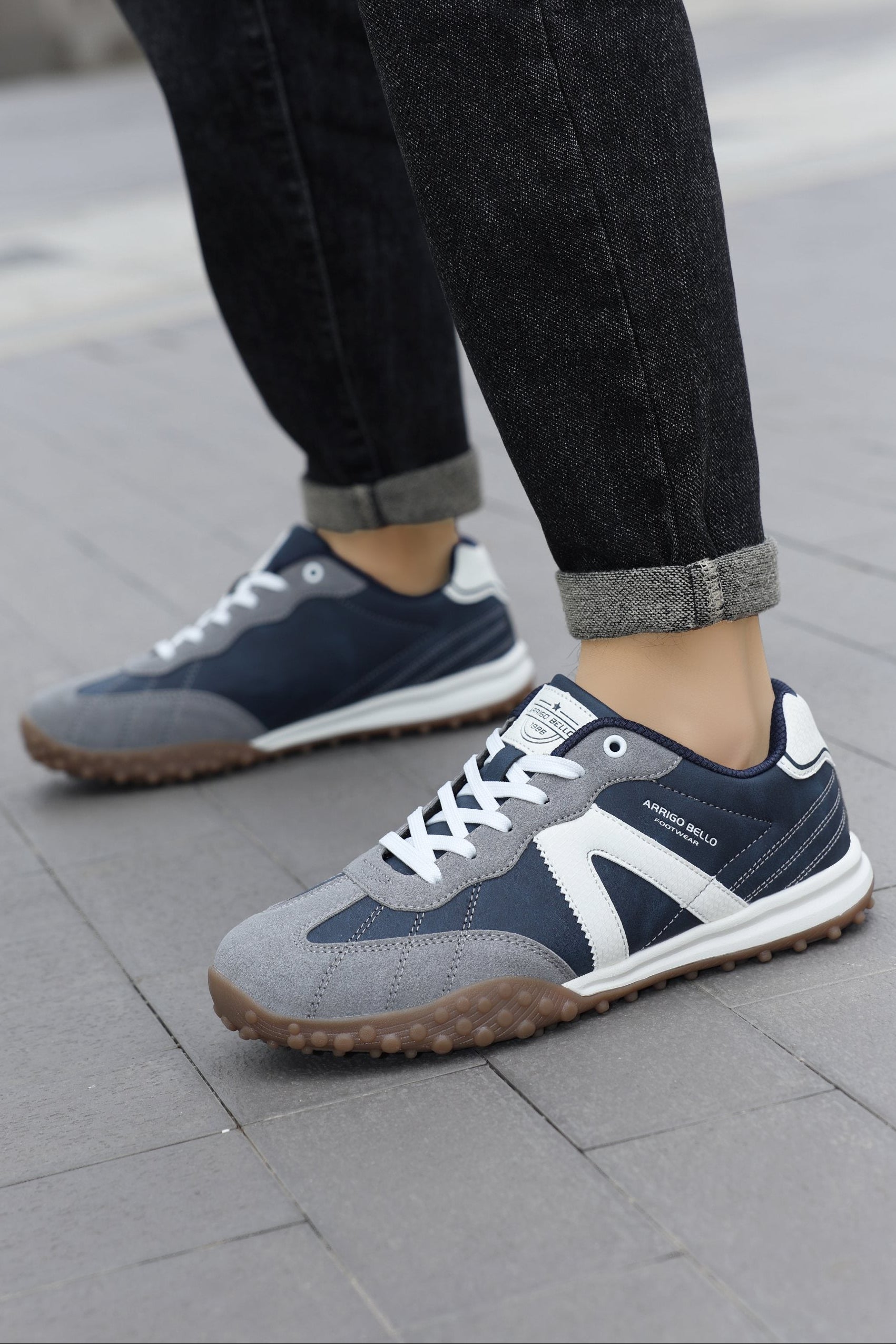 Adidasi casual pentru Barbati, Model Yago, Piele ecologica, Talpa flexibila, antiderapanta, Arrigo Bello, Bleumarin