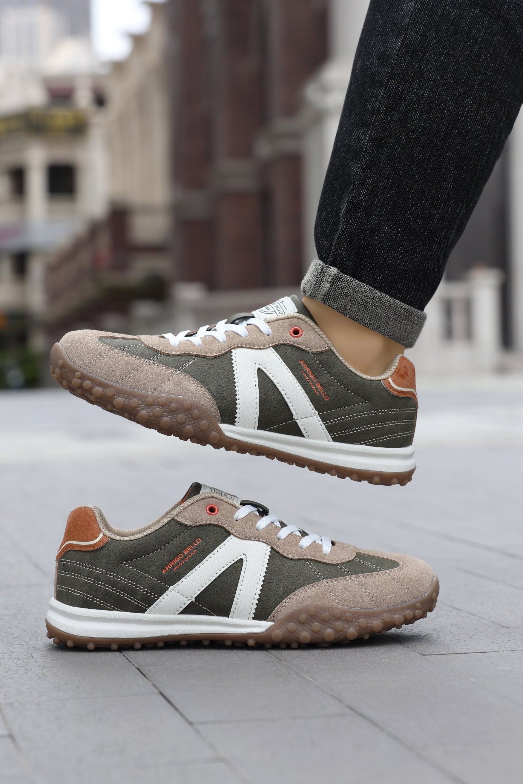 Adidasi casual pentru Barbati, Model Yago, Piele ecologica, Talpa flexibila, antiderapanta, Arrigo Bello, Khaki