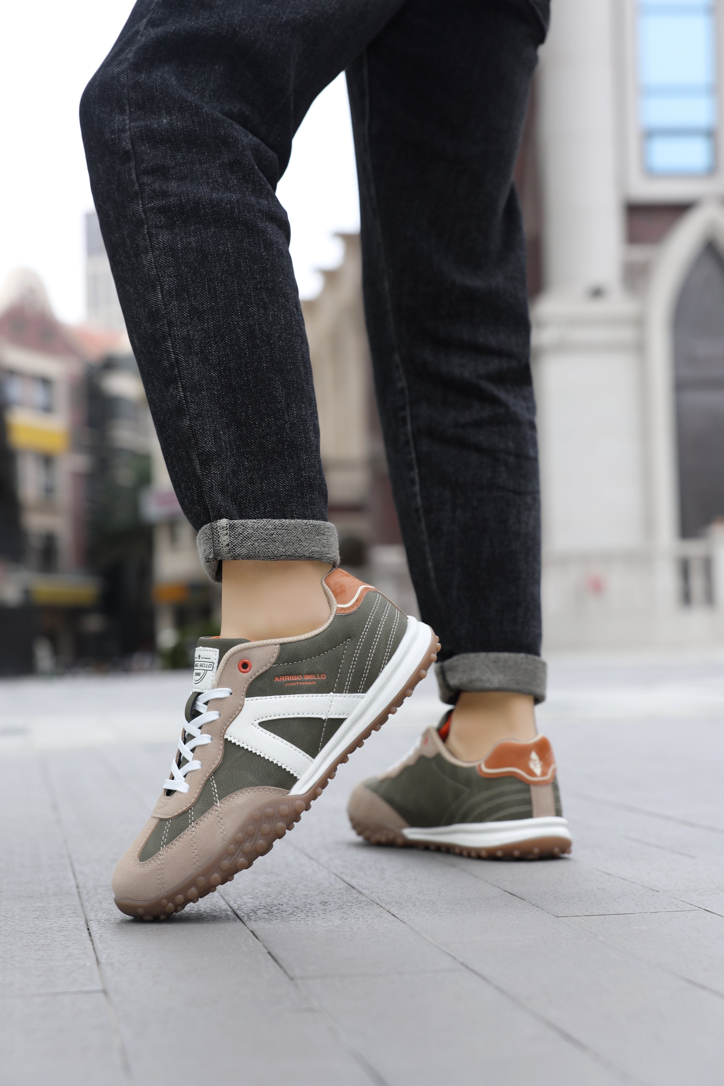 Adidasi casual pentru Barbati, Model Yago, Piele ecologica, Talpa flexibila, antiderapanta, Arrigo Bello, Khaki