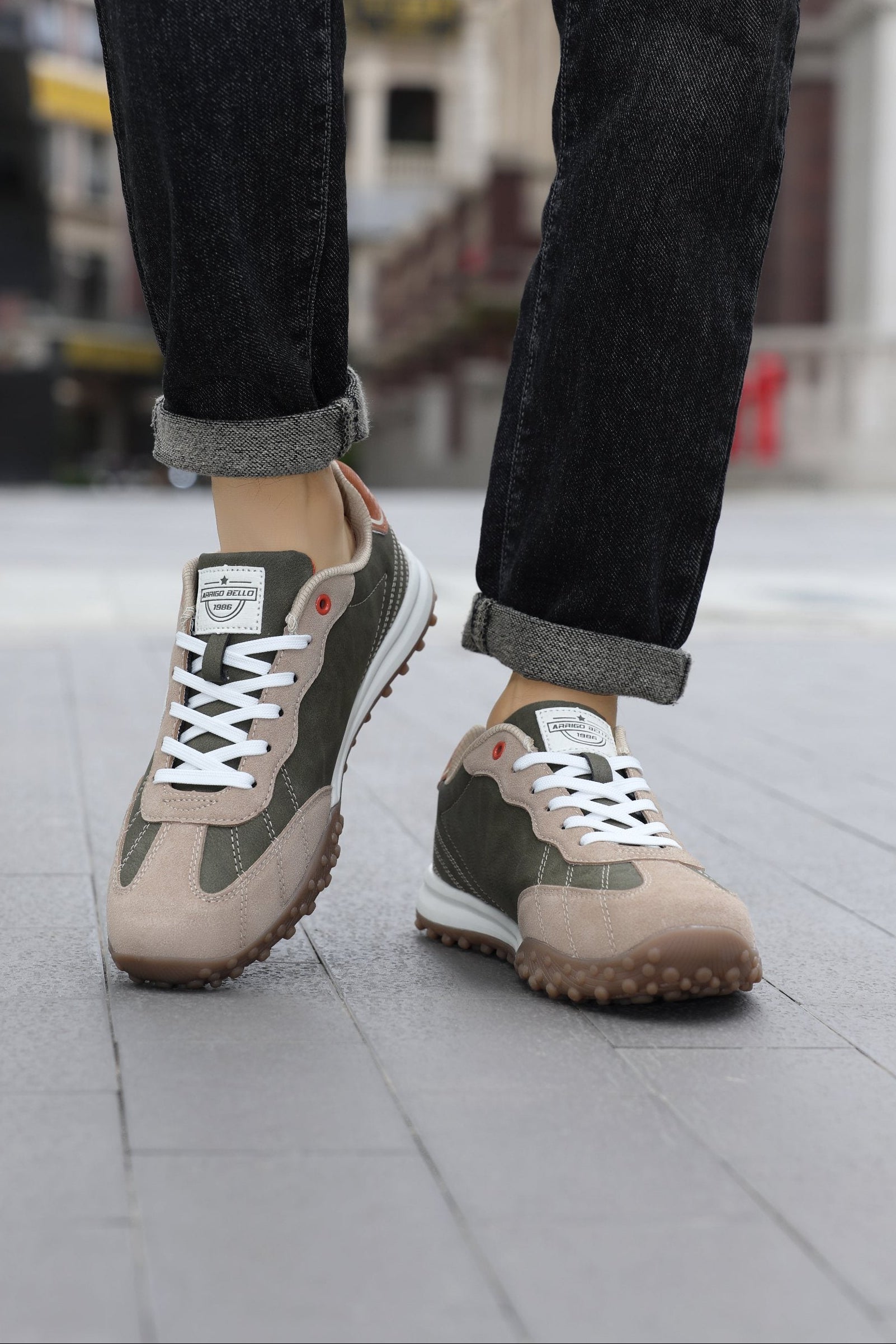 Adidasi casual pentru Barbati, Model Yago, Piele ecologica, Talpa flexibila, antiderapanta, Arrigo Bello, Khaki