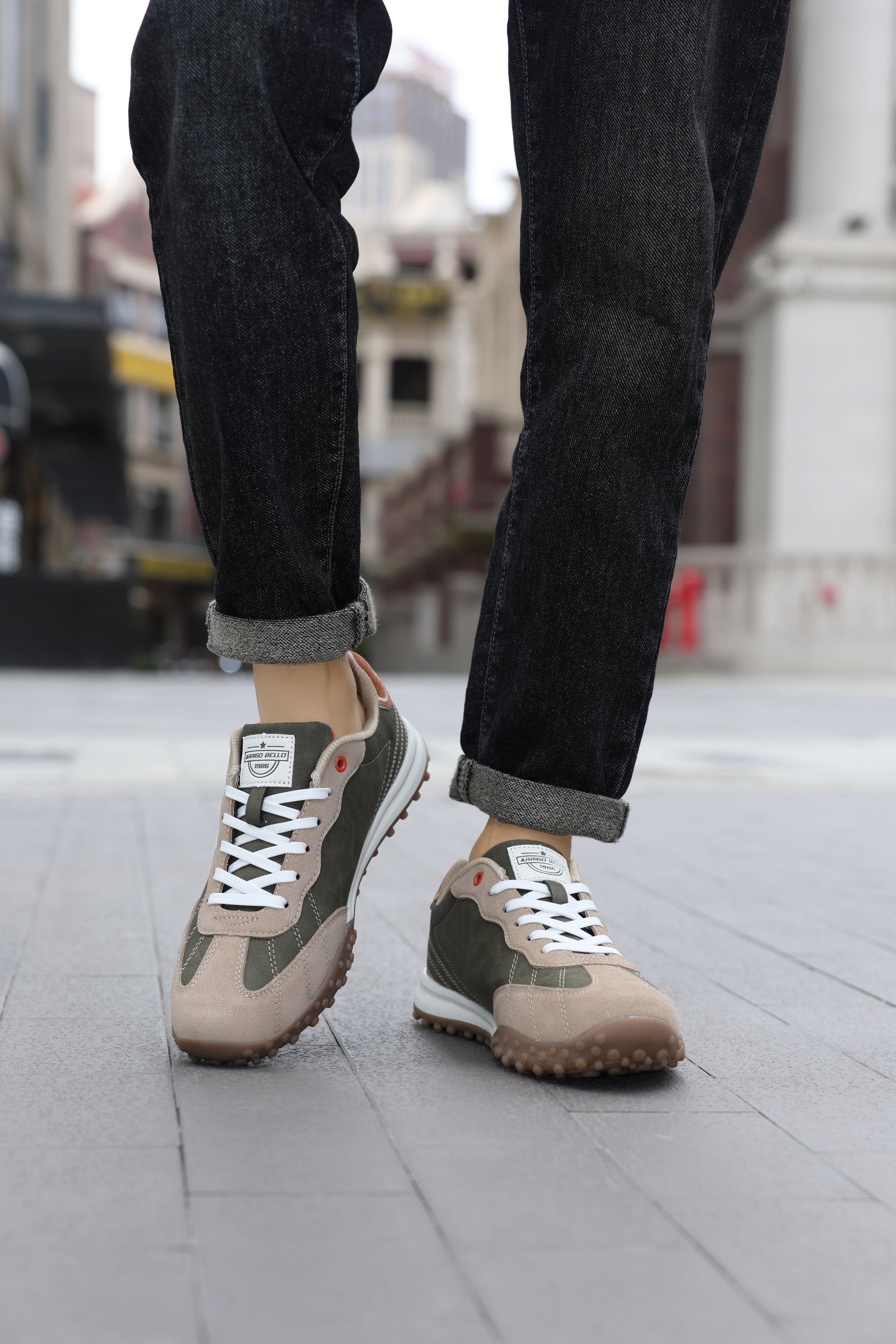 Adidasi casual pentru Barbati, Model Yago, Piele ecologica, Talpa flexibila, antiderapanta, Arrigo Bello, Khaki