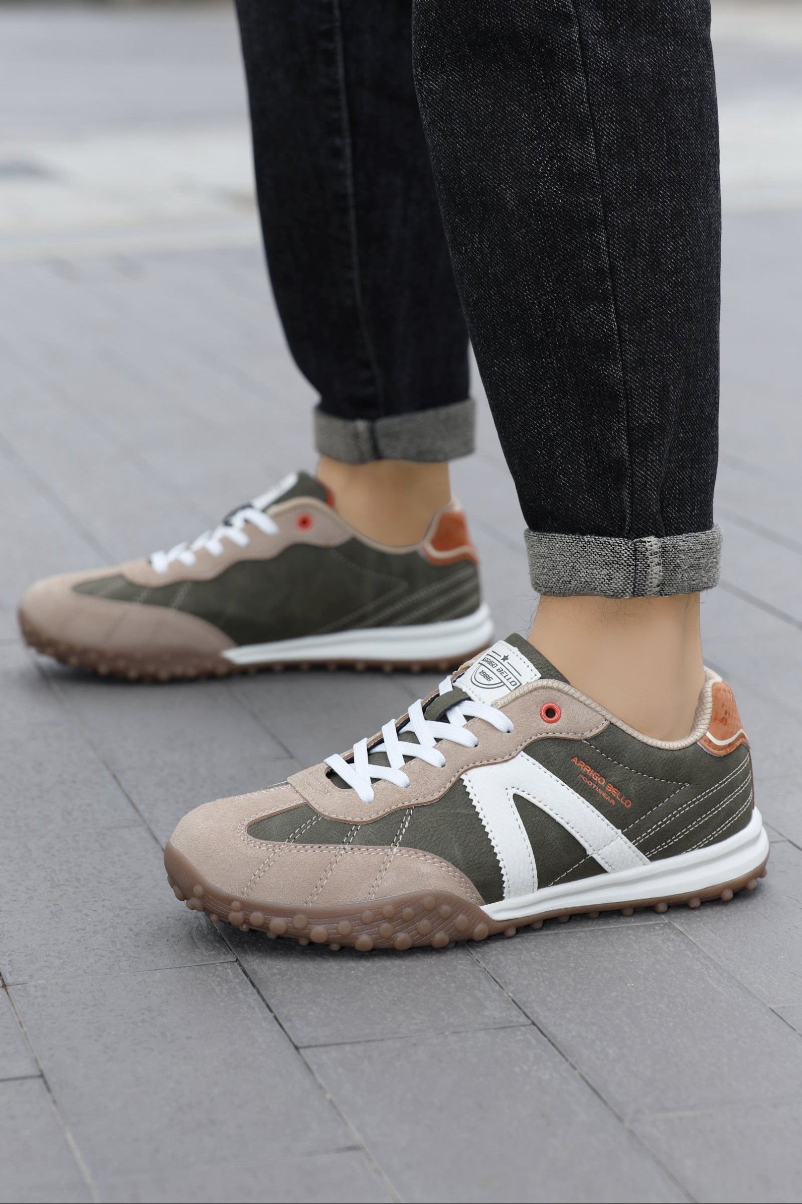Adidasi casual pentru Barbati, Model Yago, Piele ecologica, Talpa flexibila, antiderapanta, Arrigo Bello, Khaki