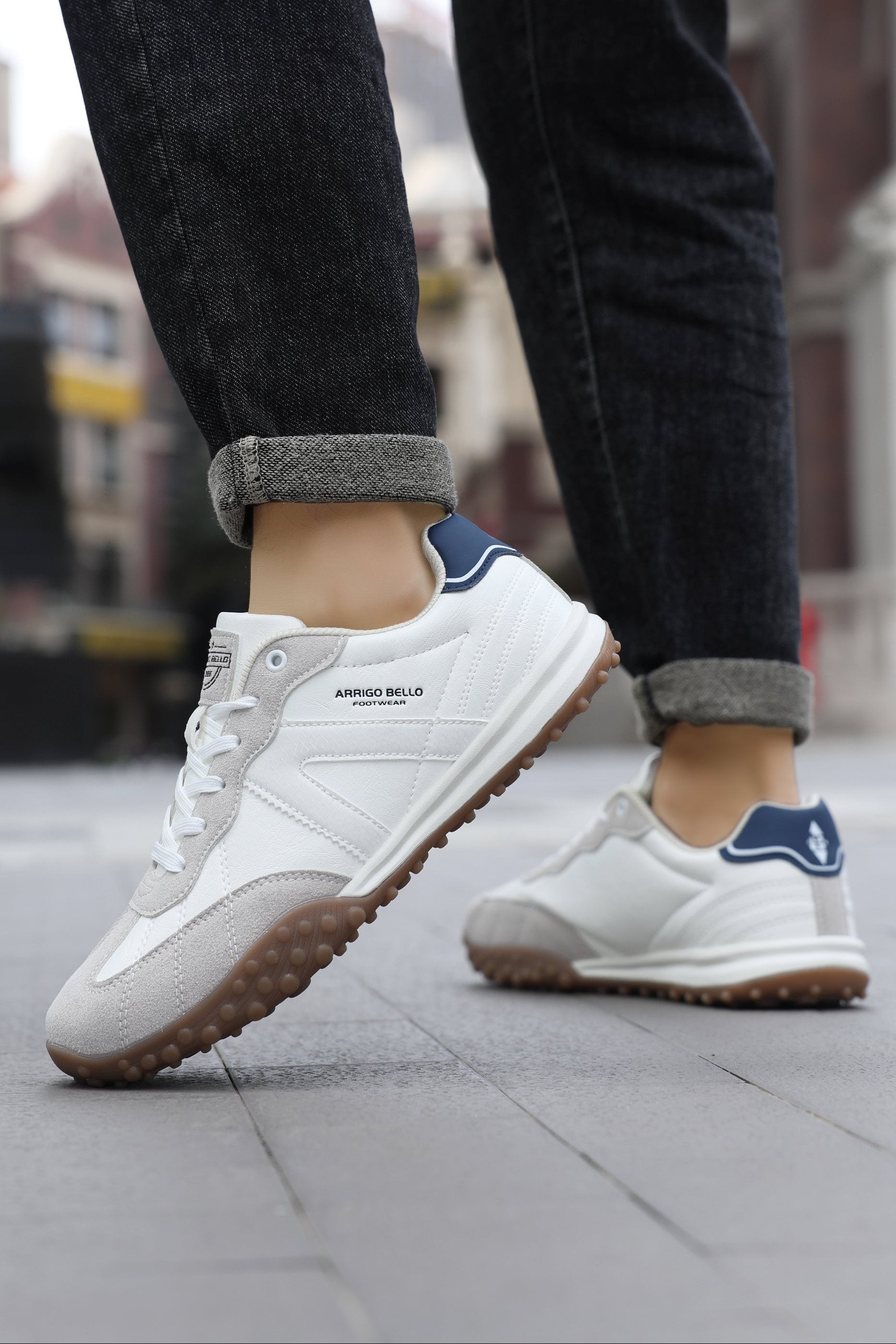 Adidasi casual pentru Barbati, Model Yago, Piele ecologica, Talpa flexibila, antiderapanta, Arrigo Bello, Alb