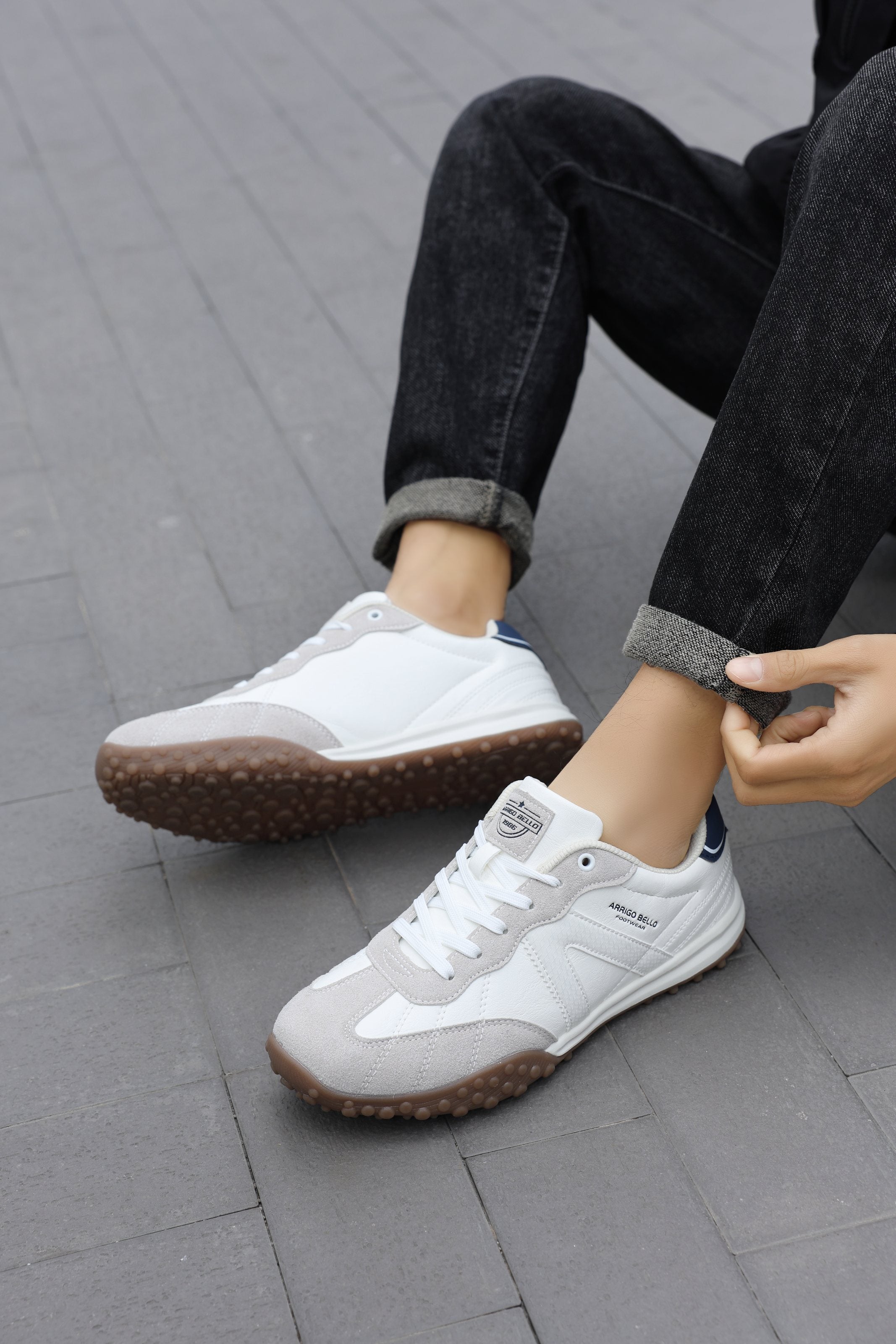 Adidasi casual pentru Barbati, Model Yago, Piele ecologica, Talpa flexibila, antiderapanta, Arrigo Bello, Alb
