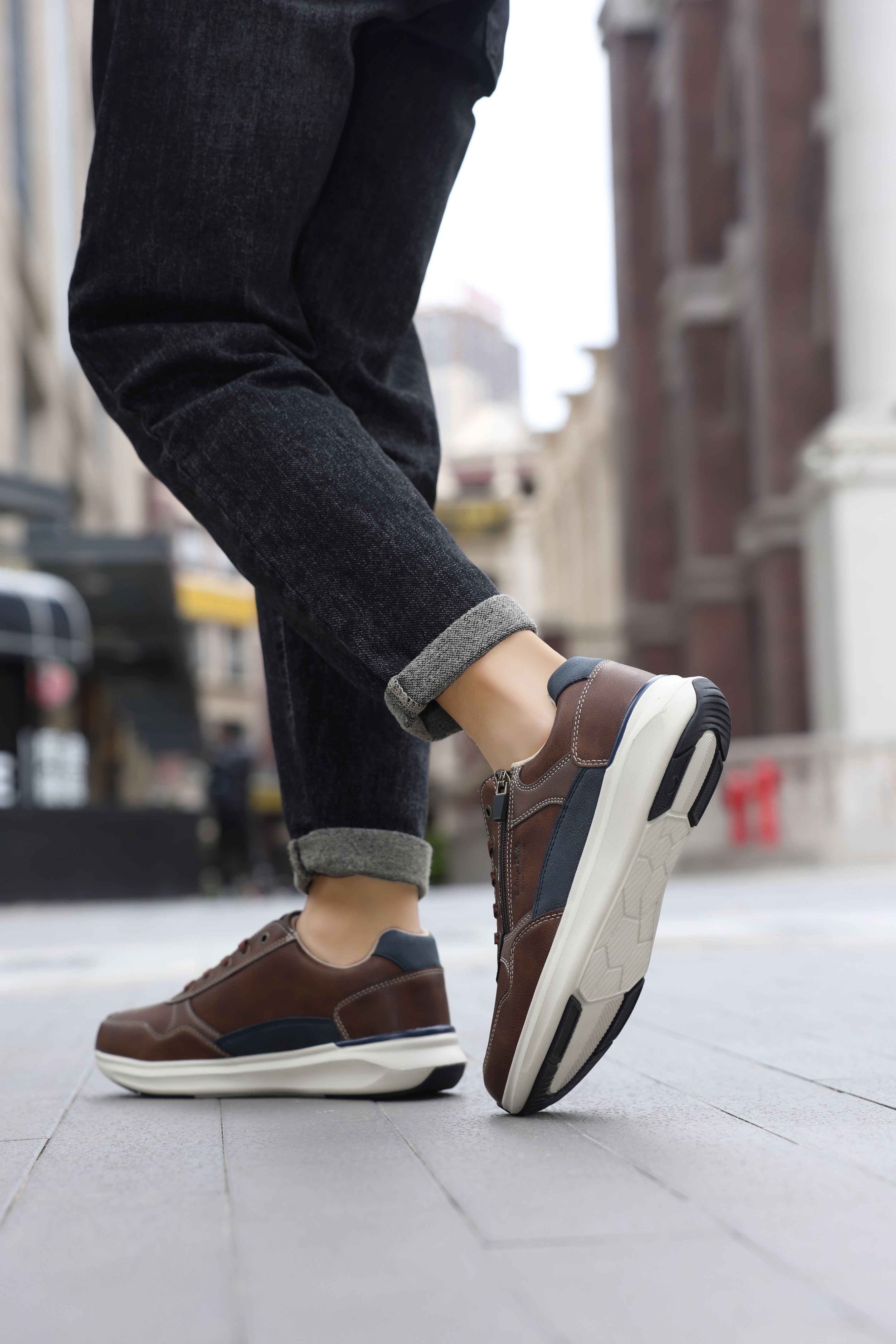 Adidasi casual-sport pentru Barbati, Model Soren, Talpa usoara de spuma, Piele ecologica, Fermoar functional, Arrigo Bello, Maro