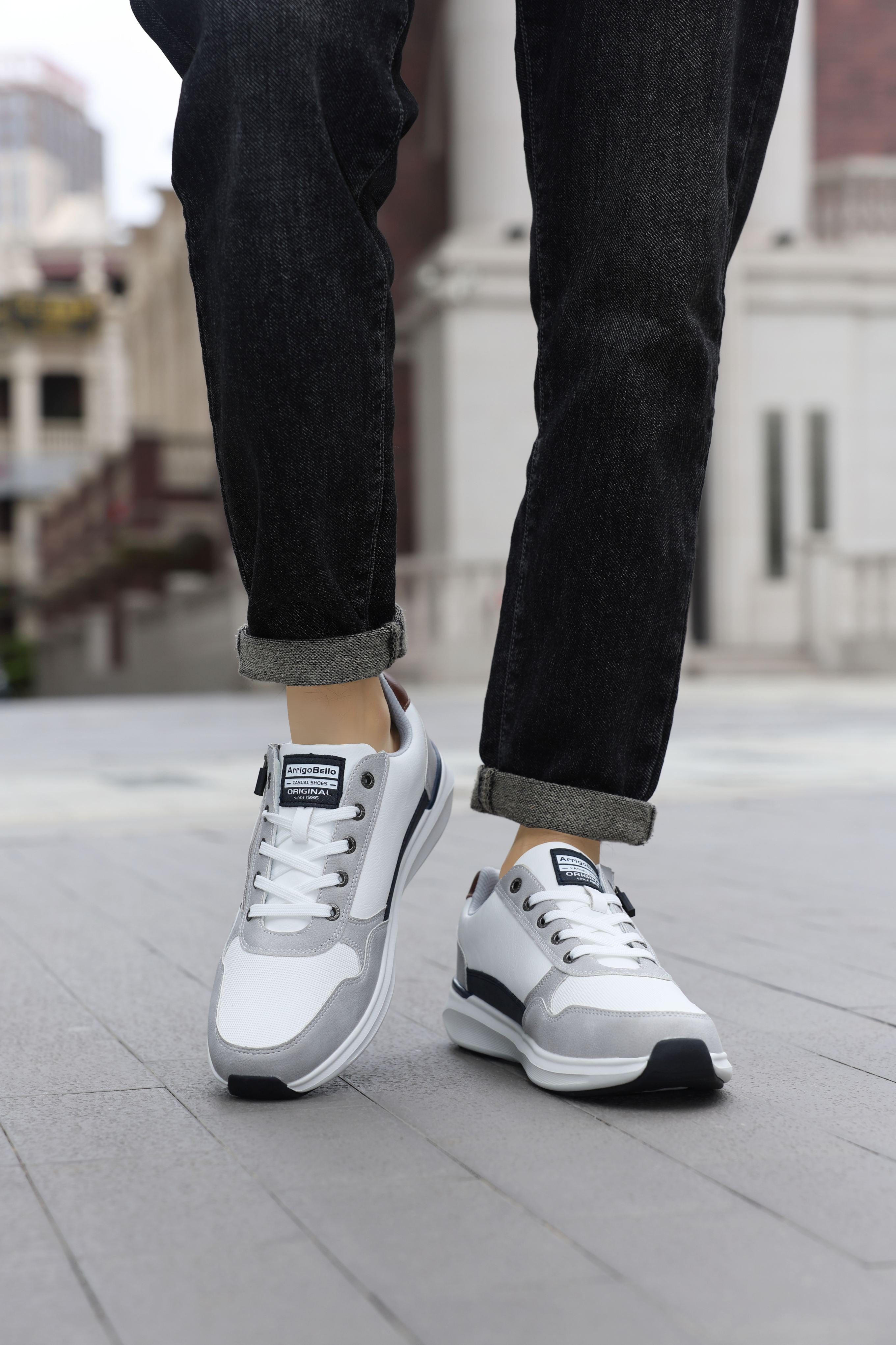 Adidasi casual-sport pentru Barbati, Model Soren, Talpa usoara de spuma, Piele ecologica, Fermoar functional, Arrigo Bello, Alb