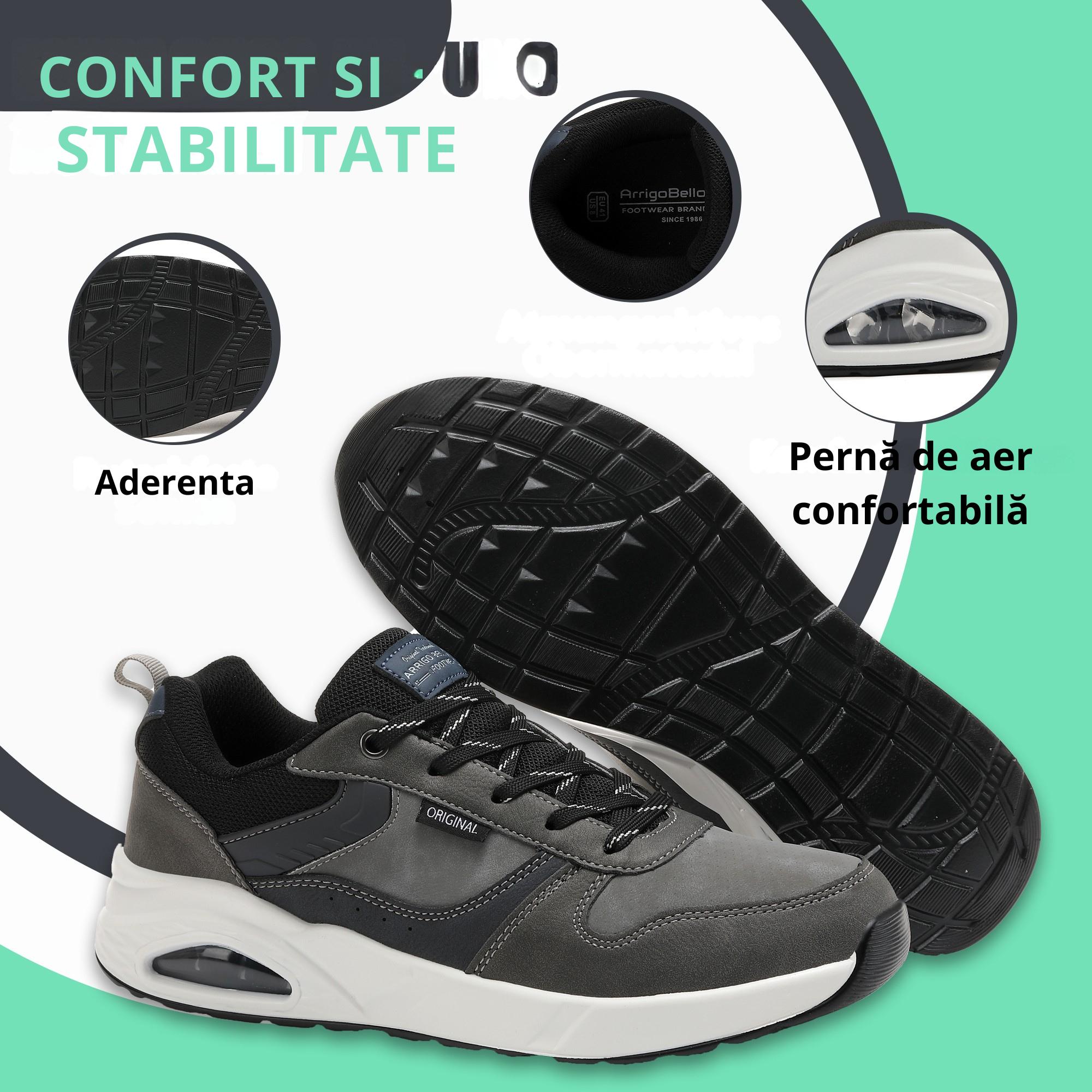 Adidasi casual-sport pentru Barbati, Model Logan, Piele ecologica Premium, Talpa inalta, Ax Boxing,Gri