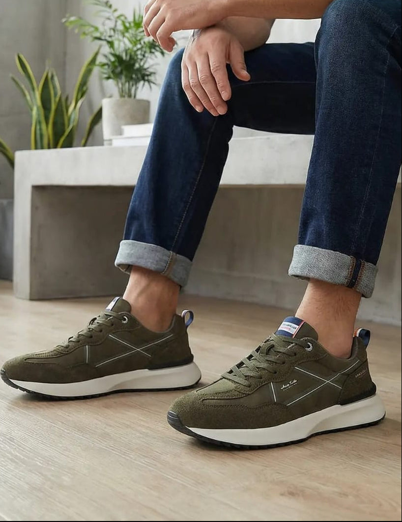 Adidasi casual pentru Barbati,Model Sirio, piele ecologică și piele întoarsă, talpă ușoară confortabilă,Arrigo Bello, Khaki