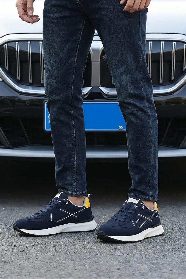 Adidasi casual pentru Barbati, Model Odel, pânză și piele întoarsă, talpă ușoară, Ax Boxing,Bleumarin