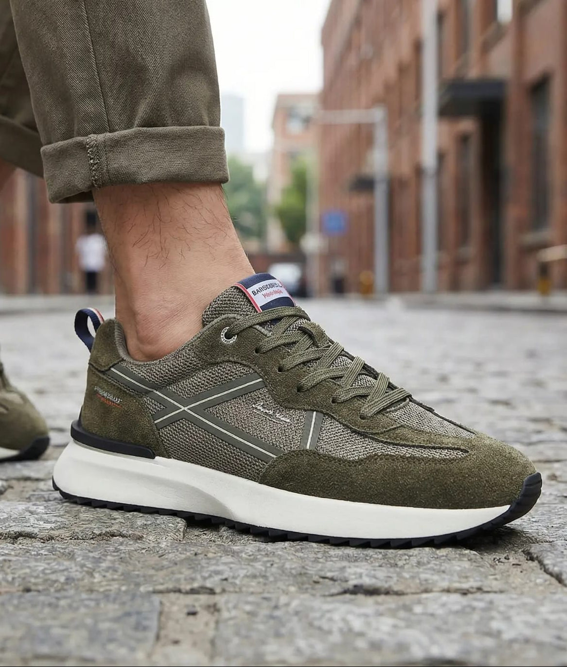 Adidasi casual pentru Barbati, Model Odel, pânză și piele întoarsă, talpă ușoară, Ax Boxing,Khaki