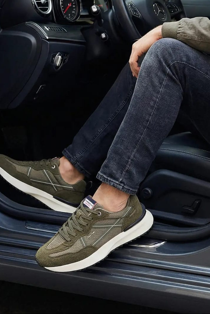 Adidasi casual pentru Barbati, Model Odel, pânză și piele întoarsă, talpă ușoară, Ax Boxing,Khaki