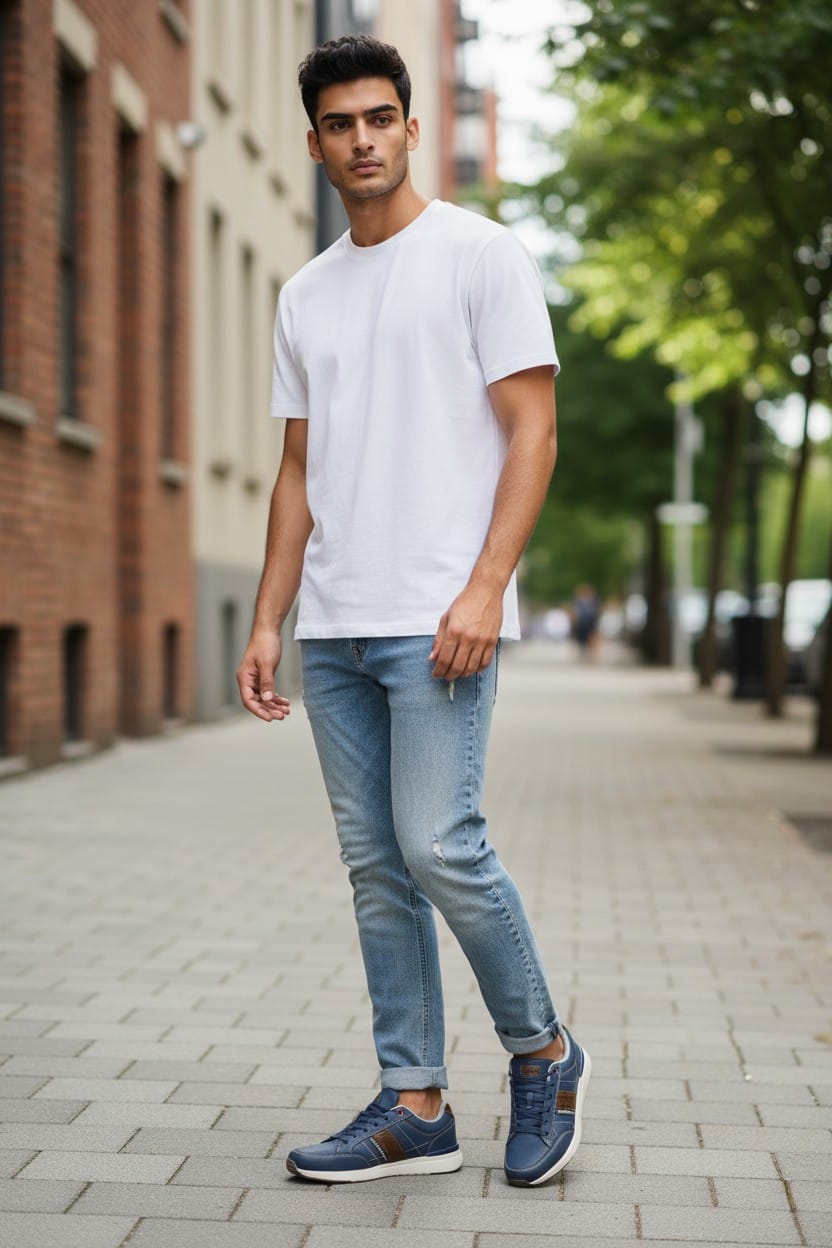 Adidasi Sport-Casual pentru Bărbați, Model Ian, Piele Ecologică Premium, Talpă Spumă, Usori, Confortabili, Arrigo Bello ,Albastru