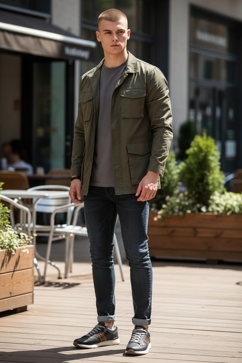Adidasi Sport-Casual pentru Bărbați, Model Ian, Piele Ecologică Premium, Talpă Spumă, Usori, Confortabili, Arrigo Bello,Khaki