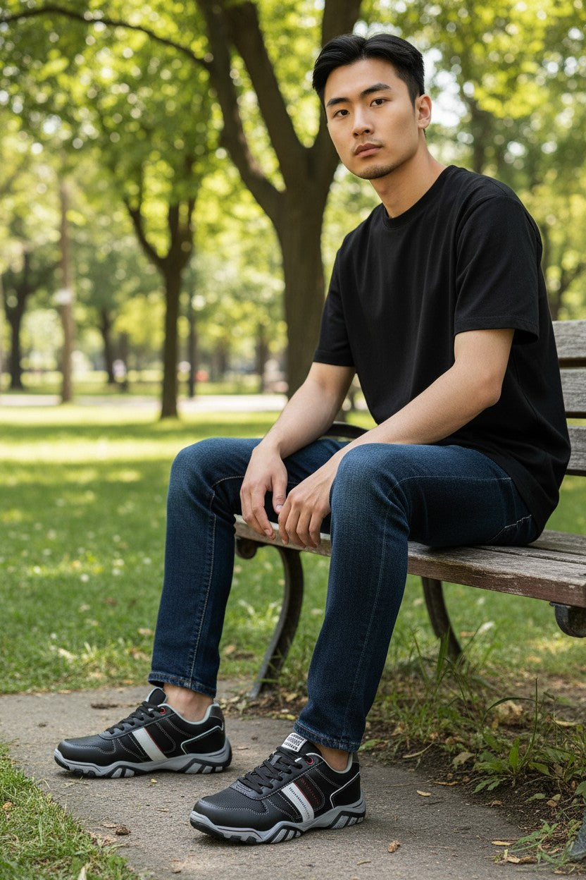 Adidasi Casual pentru Barbati, Model Micah, Piele Ecologica Premium, Brant Ergonomic, Arrigo Bello,Negru