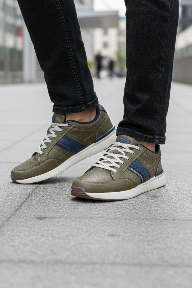 Adidasi Sport-Casual pentru Bărbați, Model Ian, Piele Ecologică Premium, Talpă Spumă, Usori, Confortabili, Arrigo Bello,Khaki