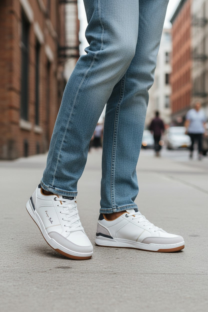 Adidasi Casual-sport pentru Barbati, Model Ivan, Piele Ecologica, Talpa cusuta, Confort si Stil, Arrigo Bello, Alb