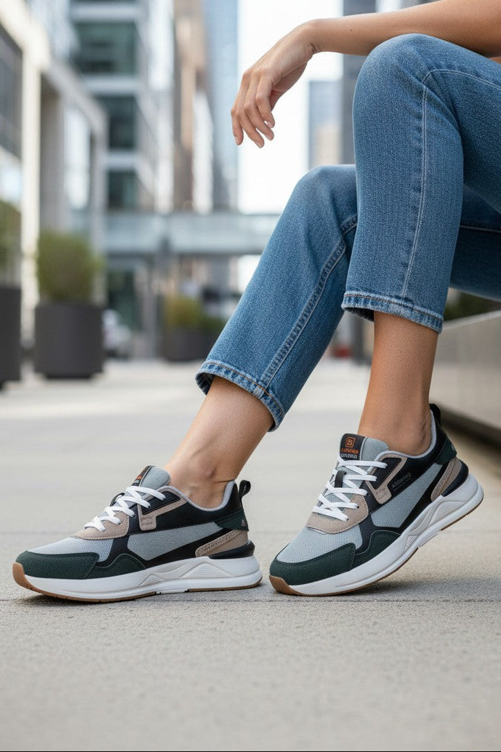 Adidasi sport pentru Dama si Adolescenti, Model Riso, Realizati din textil-Panza, Talpa usoara de spuma, Ax Boxing, Gri-khaki