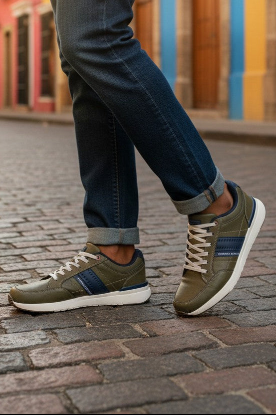 Adidasi Sport-Casual pentru Bărbați, Model Ian, Piele Ecologică Premium, Talpă Spumă, Usori, Confortabili, Arrigo Bello,Khaki