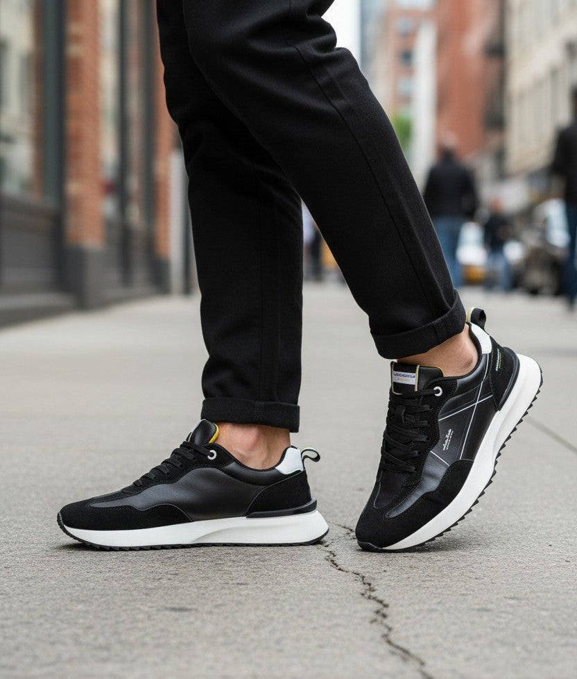Adidasi casual pentru Barbati,Model Sirio, piele ecologică și piele întoarsă, talpă ușoară confortabilă,Arrigo Bello, Negru