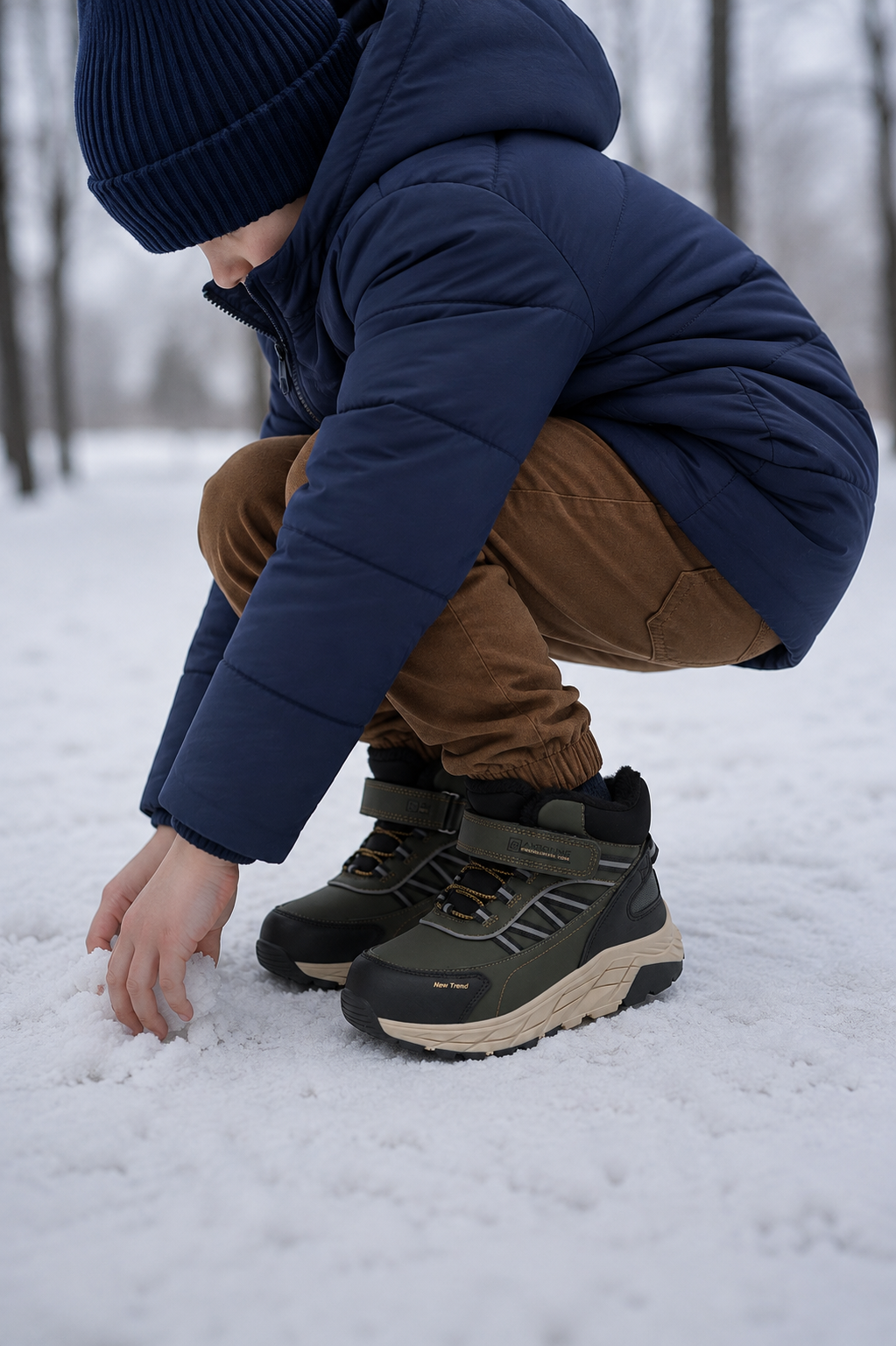 Ghete sport Baieti, Model Dorian, Imblanite,Talpa Inalta, Piele Ecologica, Siret elastic si Arici, Pentru Iarna  Ax Boxing, Khaki