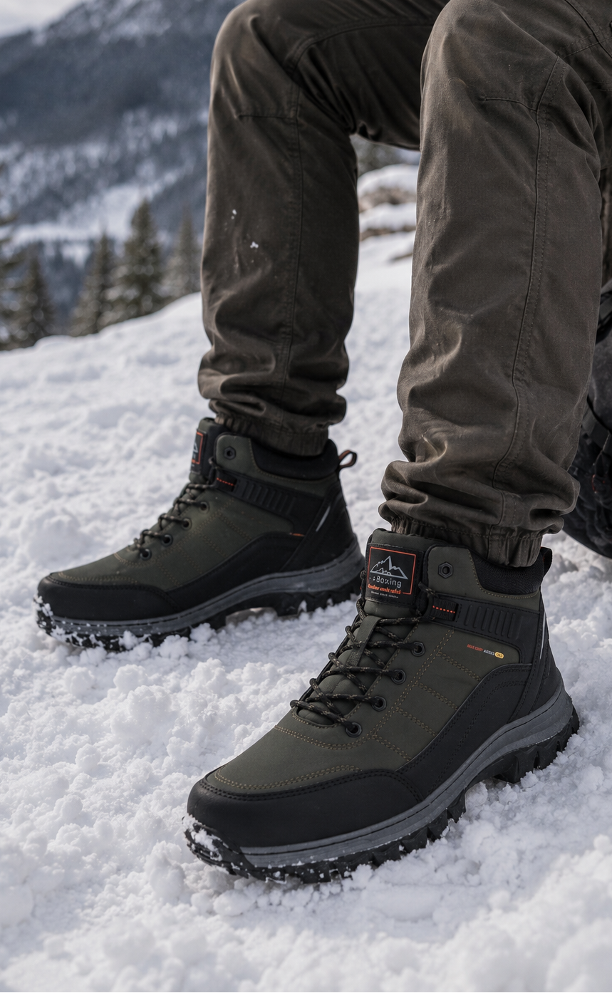 Bocanci imblaniti pentru Barbati, Model Cezar,Piele ecologica Premium, Rezistenti si Confortabili, Talpa cusuta, Antiderapanta, Ax Boxing, Khaki