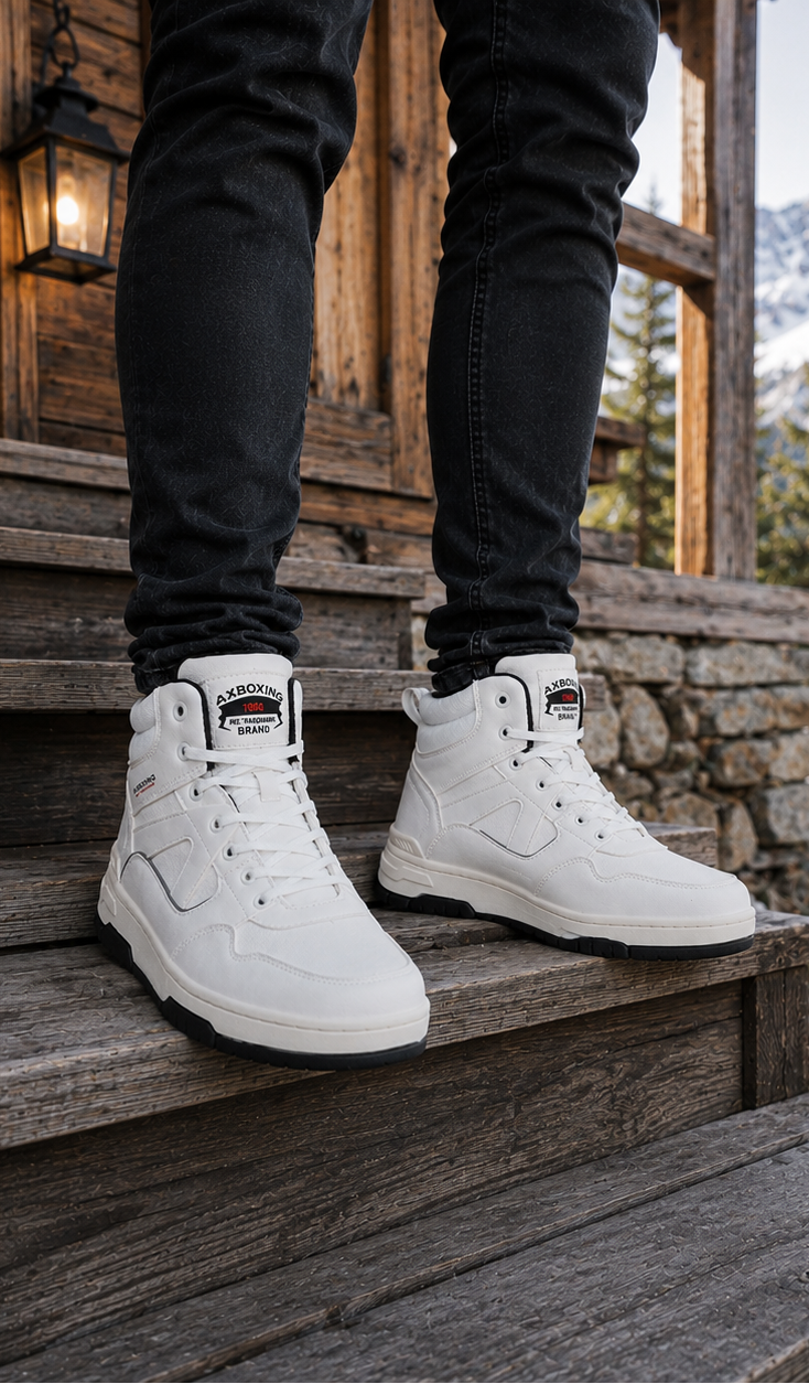Ghete Sport pentru Barbati, Model Zoltan, Imblanite, Piele Ecologica, Talpa Cusuta, Comode si Calduroase, Ax Boxing, Alb
