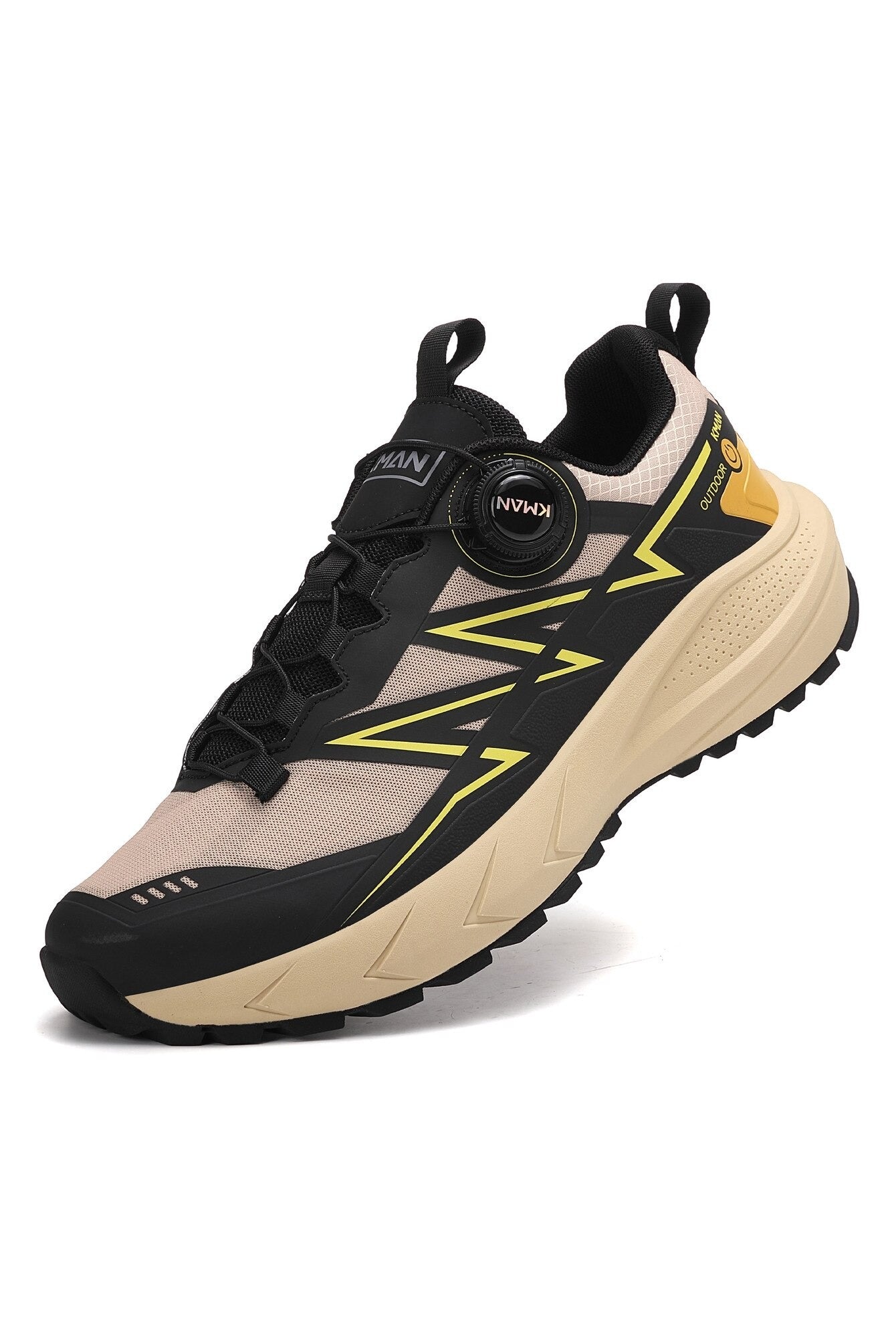 Adidași sport pentru Bărbați, Model Mavo, Sistem de închidere rotativ, Talpă cu crampoane, Panza subtire respirabila, Ultra Usori, KMAN,Bej
