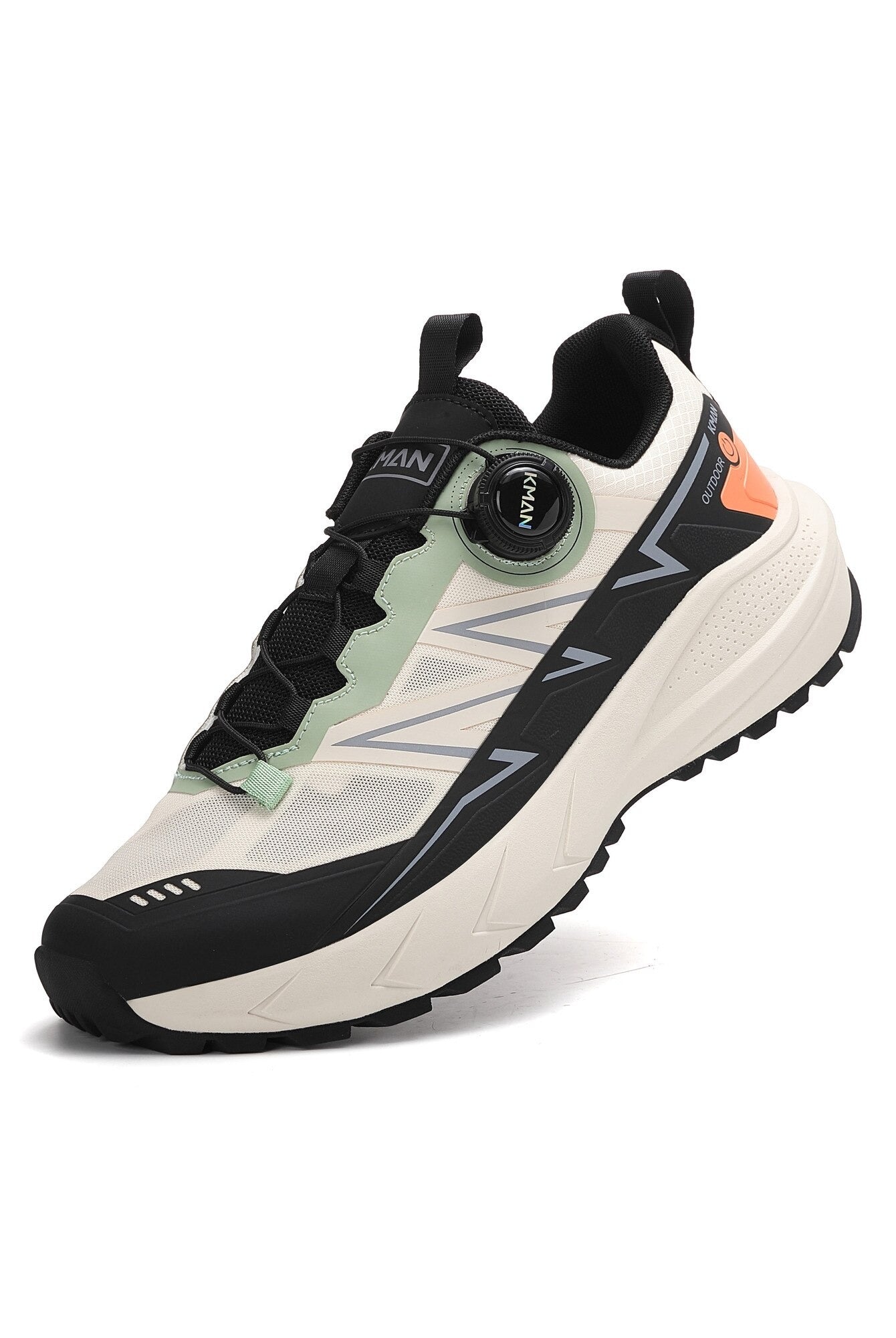 Adidași sport pentru Bărbați, Model Mavo, Sistem de închidere rotativ, Talpă cu crampoane, Panza subtire respirabila, Ultra Usori, KMAN,Alb