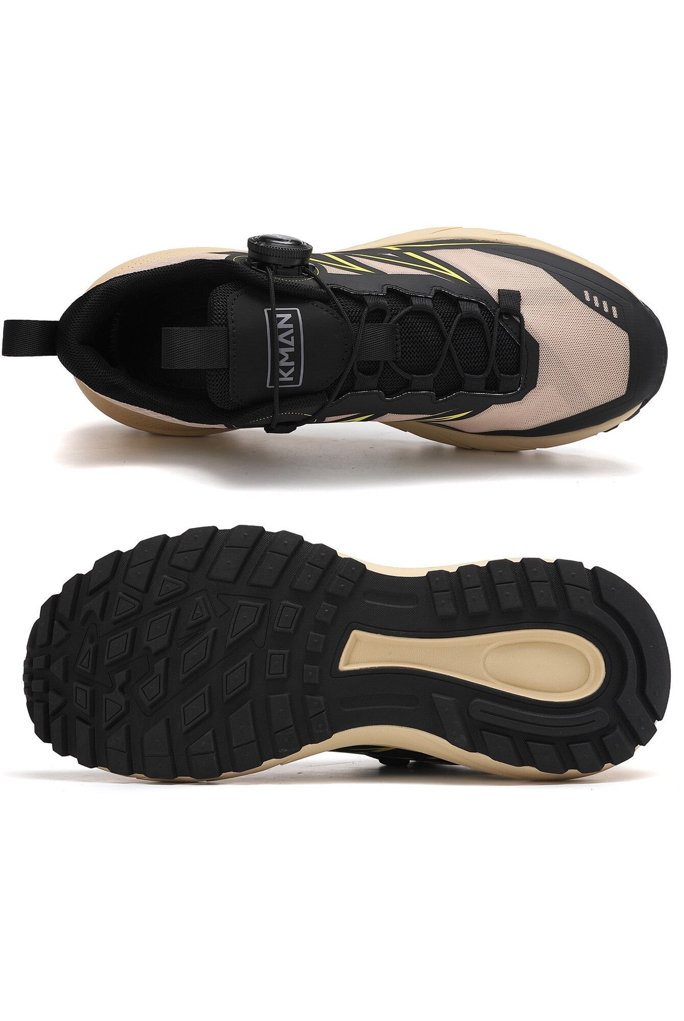 Adidași sport pentru Bărbați, Model Mavo, Sistem de închidere rotativ, Talpă cu crampoane, Panza subtire respirabila, Ultra Usori, KMAN,Bej