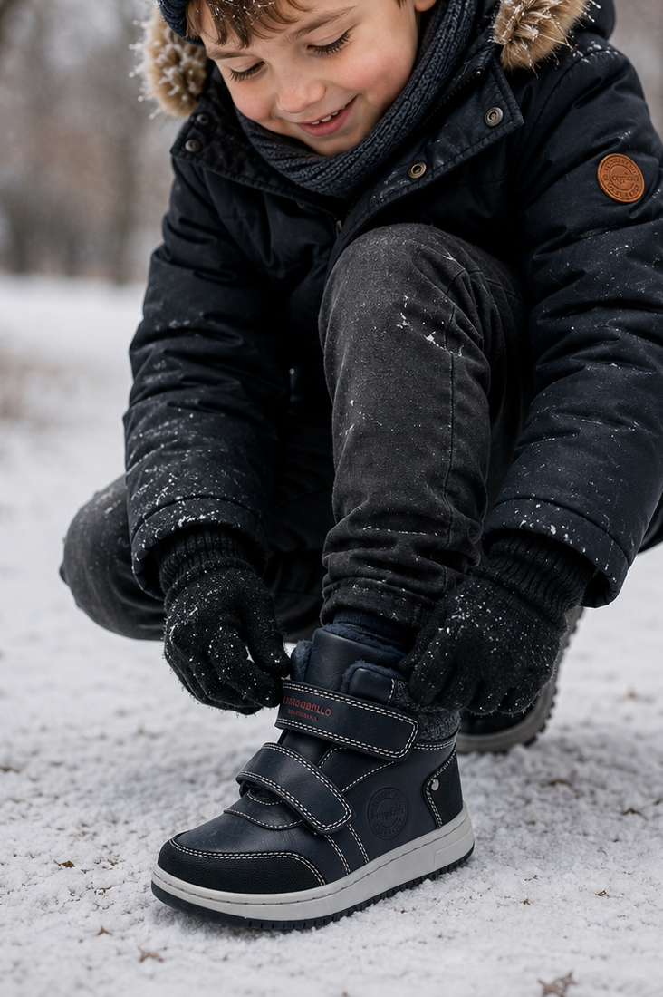 Ghete sport Elian pentru Copii, Imblanite, Piele ecologica, Inchidere cu Arici, Talpa cusuta, Confortabile si Calduroase Ax Boxing, Bleumarin
